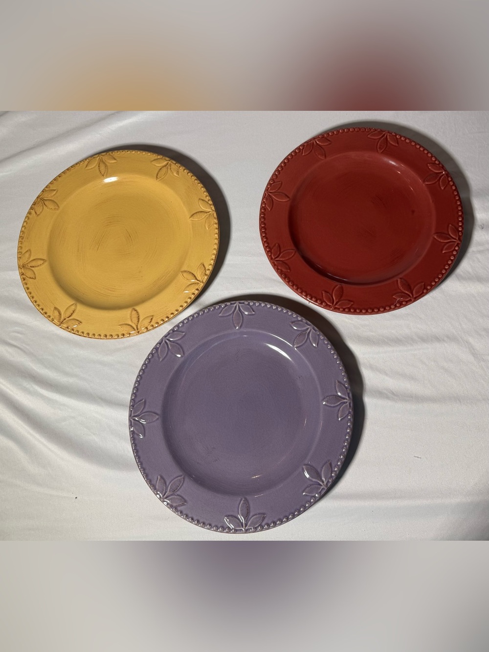 Decorative Ceramic Dinner Plate Set in Yellow, Red, and Purple